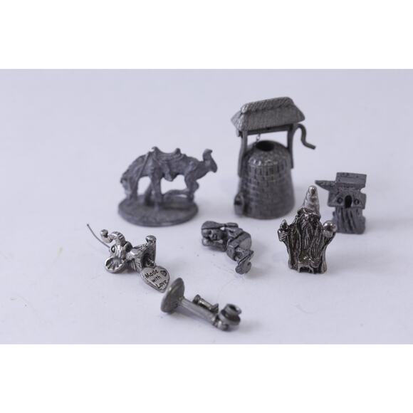 Vintage Pewter Figurines Set, Wizard, Horse, Old Phone, Anvil, Well, Miniature, - Picture 1 of 2